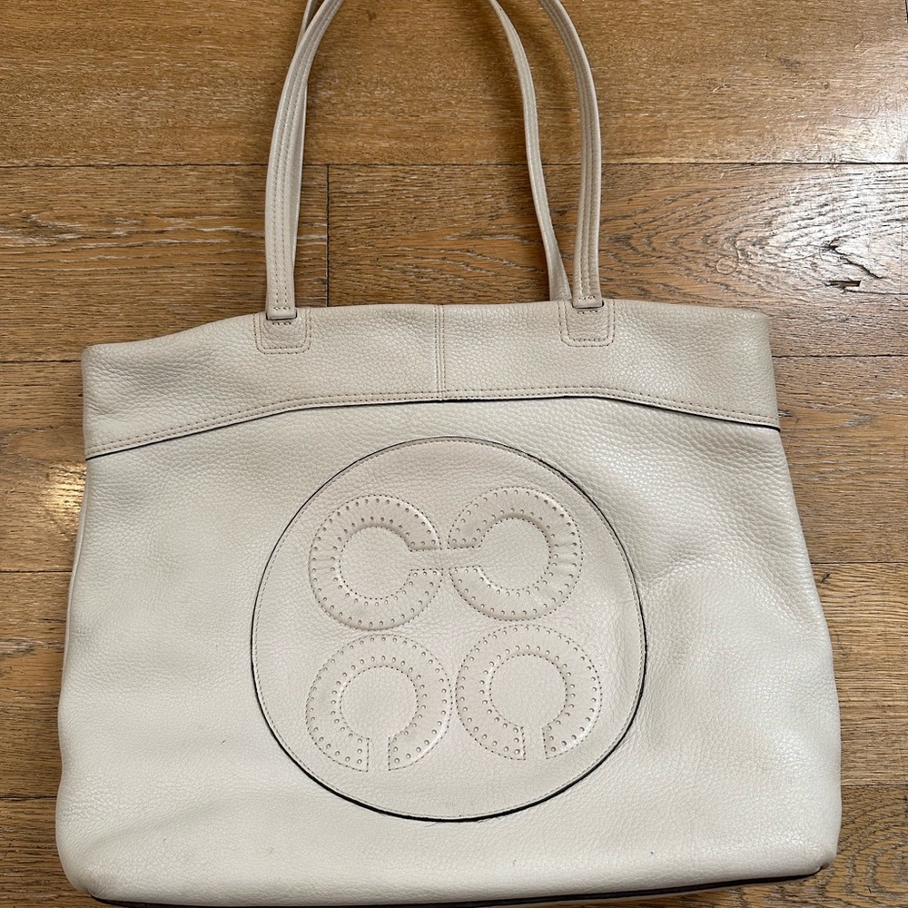 Coach Julia Op Art Ivory Pebbled Leather Tote Shoulder Handbag